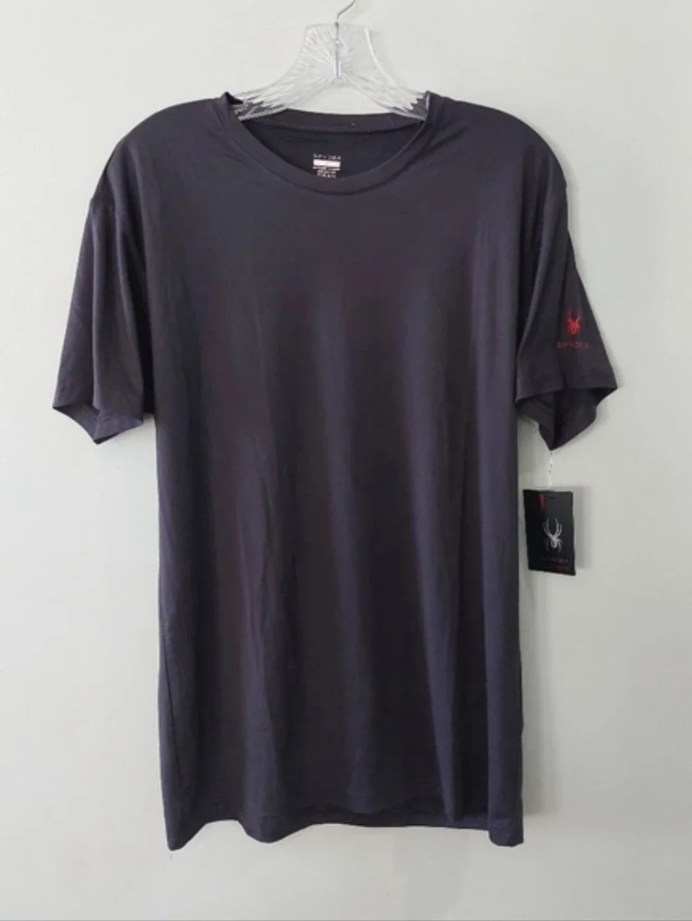 Spyder Men's T-shirt Large Charcoal Gray With Red Logo Short Sleeve Crew Neck